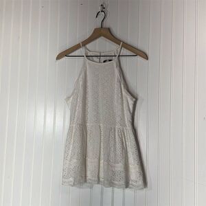 Doe & Rae White Eyelet Lace Peplum Tank Top M Cotton Boho Cottagecore Summer